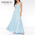 Sky Blue Sleeveless Glitter Maxi Fashion Style Lady Garments Extravagant Evening Dress